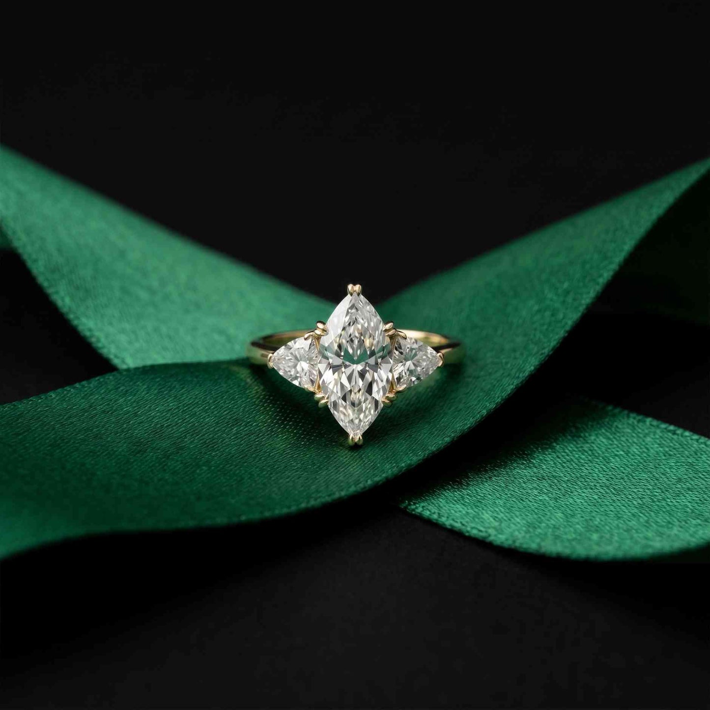 2.3 Ct Marquise Cut Moissanite Trilogy Solitaire Ring for Women
