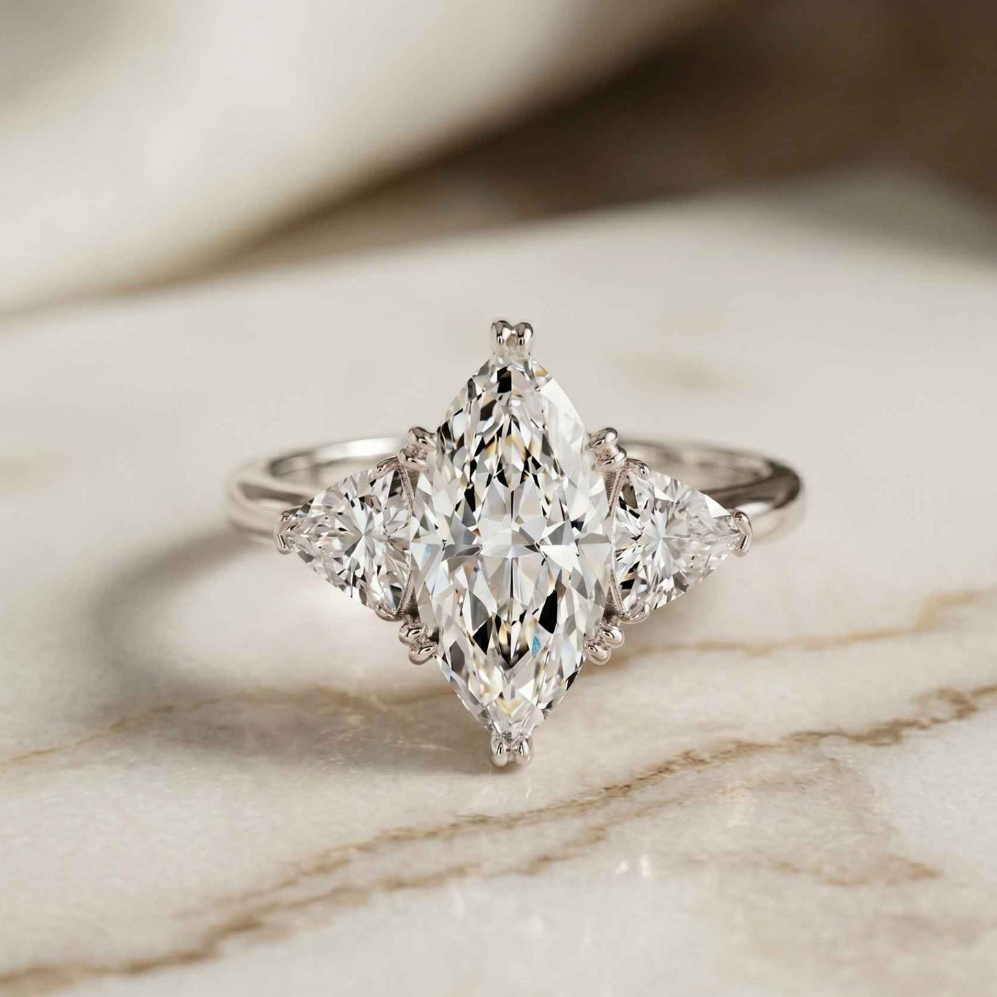 2.3 Ct Marquise Cut Moissanite Trilogy Solitaire Ring for Women