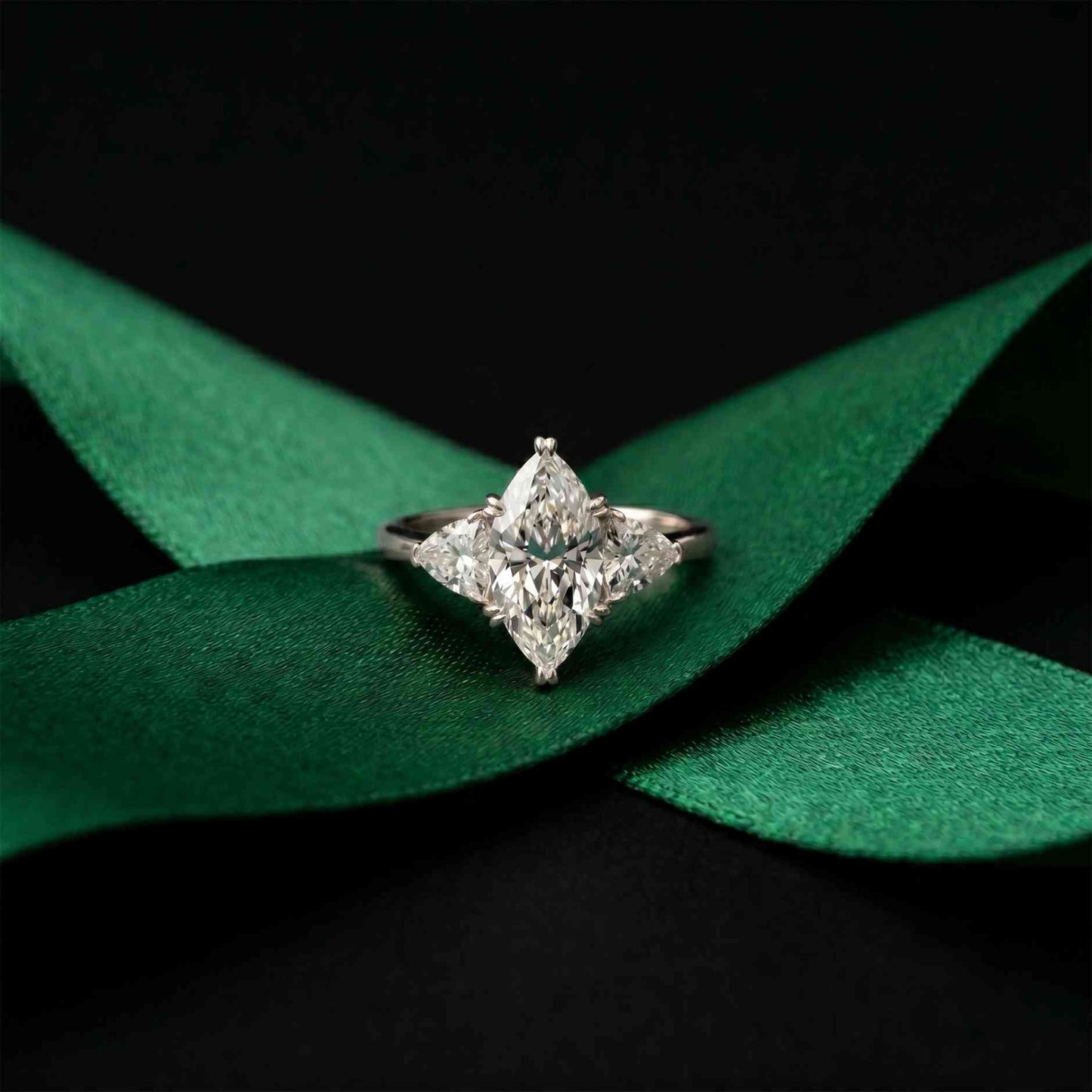 2.3 Ct Marquise Cut Moissanite Trilogy Solitaire Ring for Women