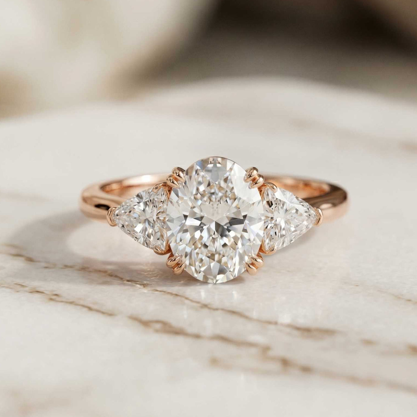 2.3 Ct Oval Cut Moissanite Classic Trio Ring for Women