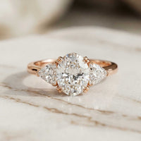 2.3 Ct Oval Cut Moissanite Classic Trio Ring for Women