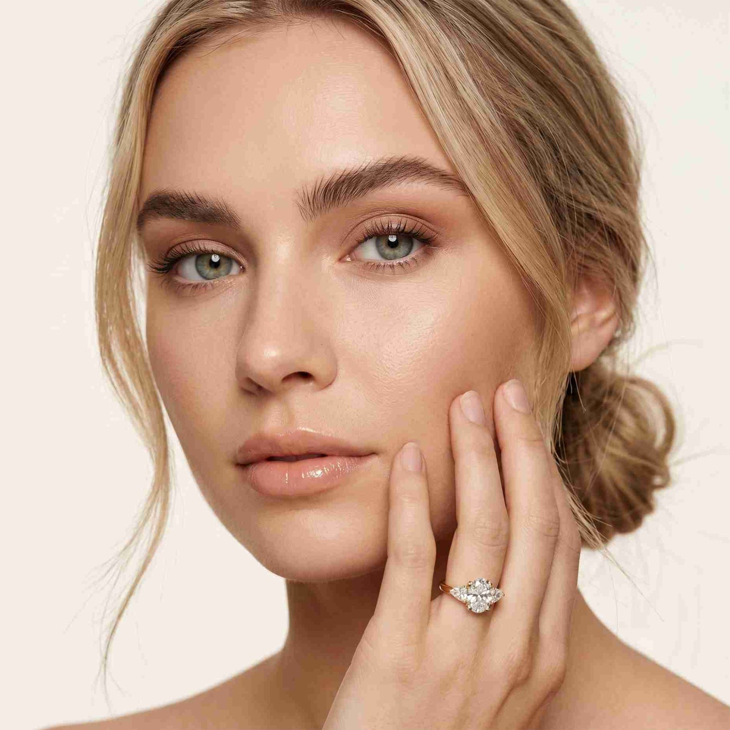 2.3 Ct Oval Cut Moissanite Classic Trio Ring for Women
