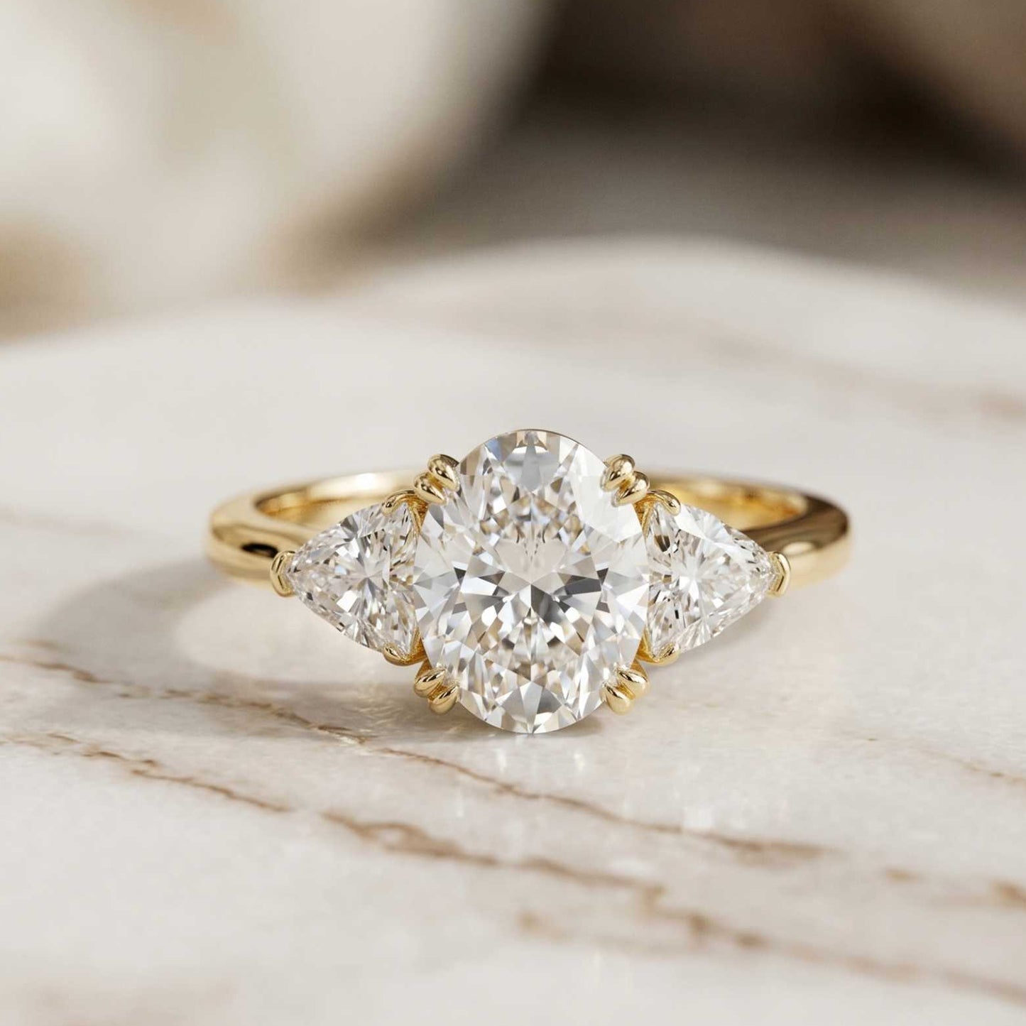 2.3 Ct Oval Cut Moissanite Classic Trio Ring for Women