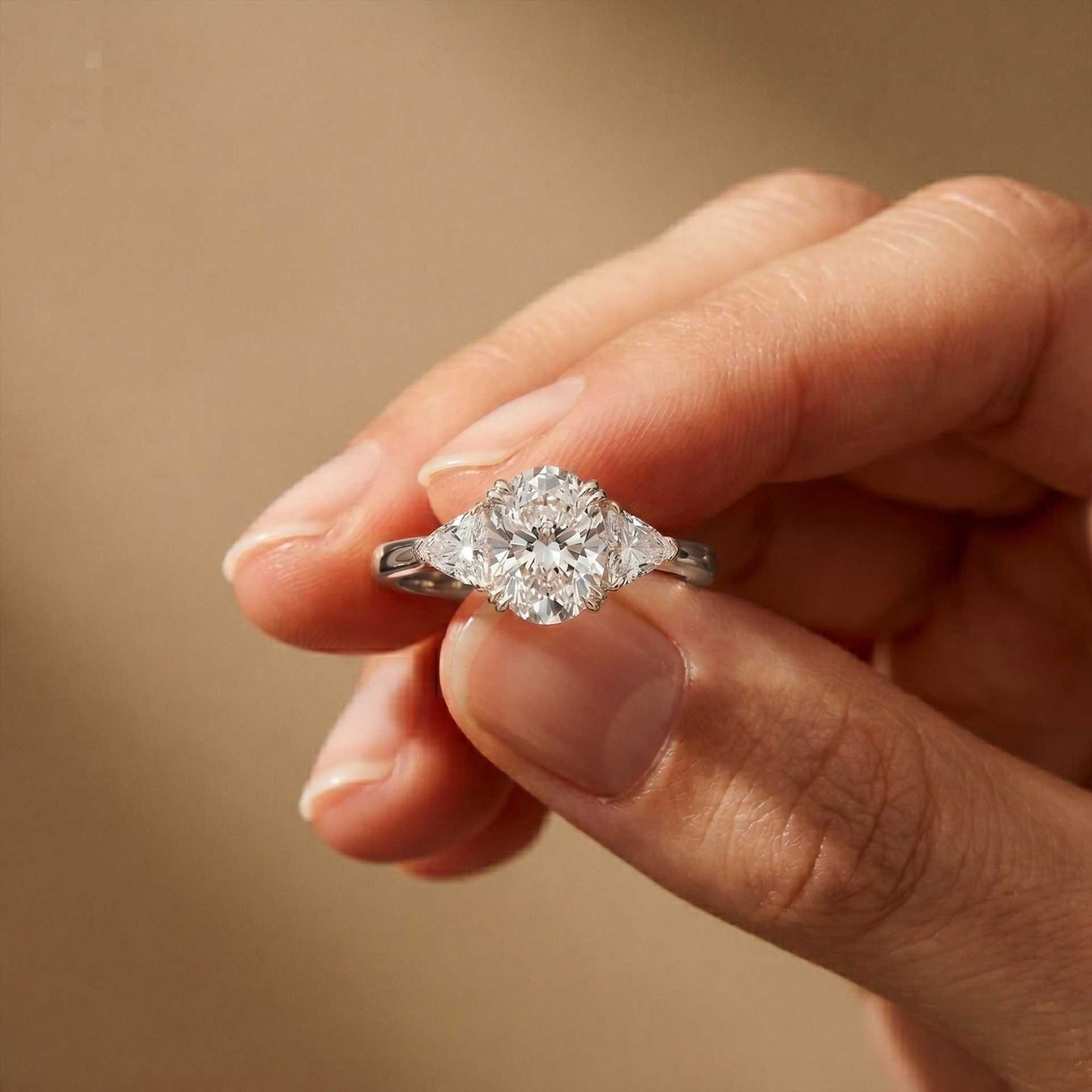 2.3 Ct Oval Cut Moissanite Classic Trio Ring for Women