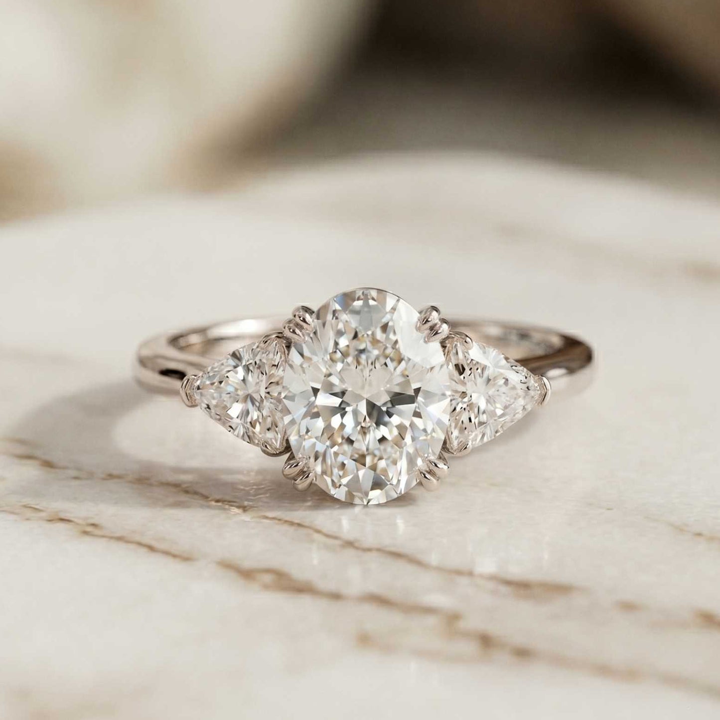 2.3 Ct Oval Cut Moissanite Classic Trio Ring for Women