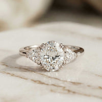 2.3 Ct Oval Cut Moissanite Classic Trio Ring for Women