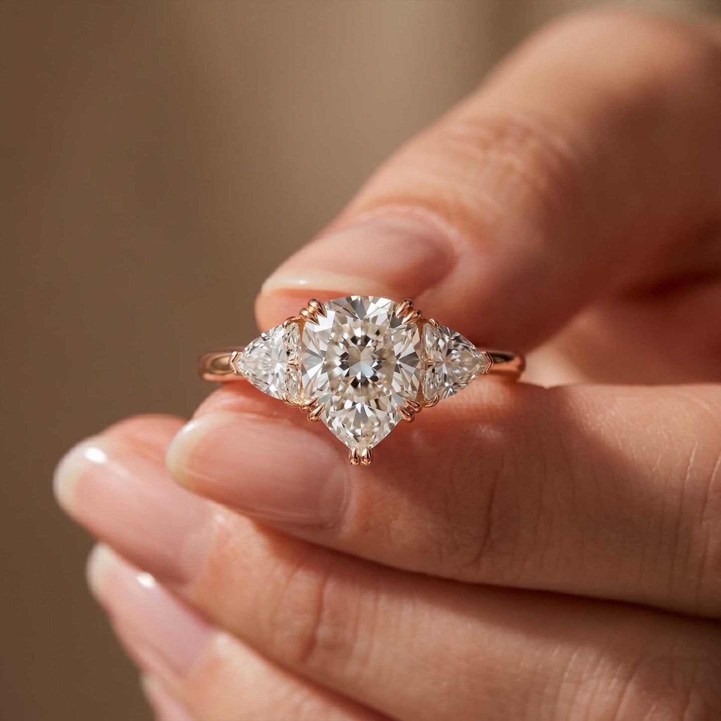 2.3 Ct Pear Cut Moissanite Solitaire Three Stone Ring