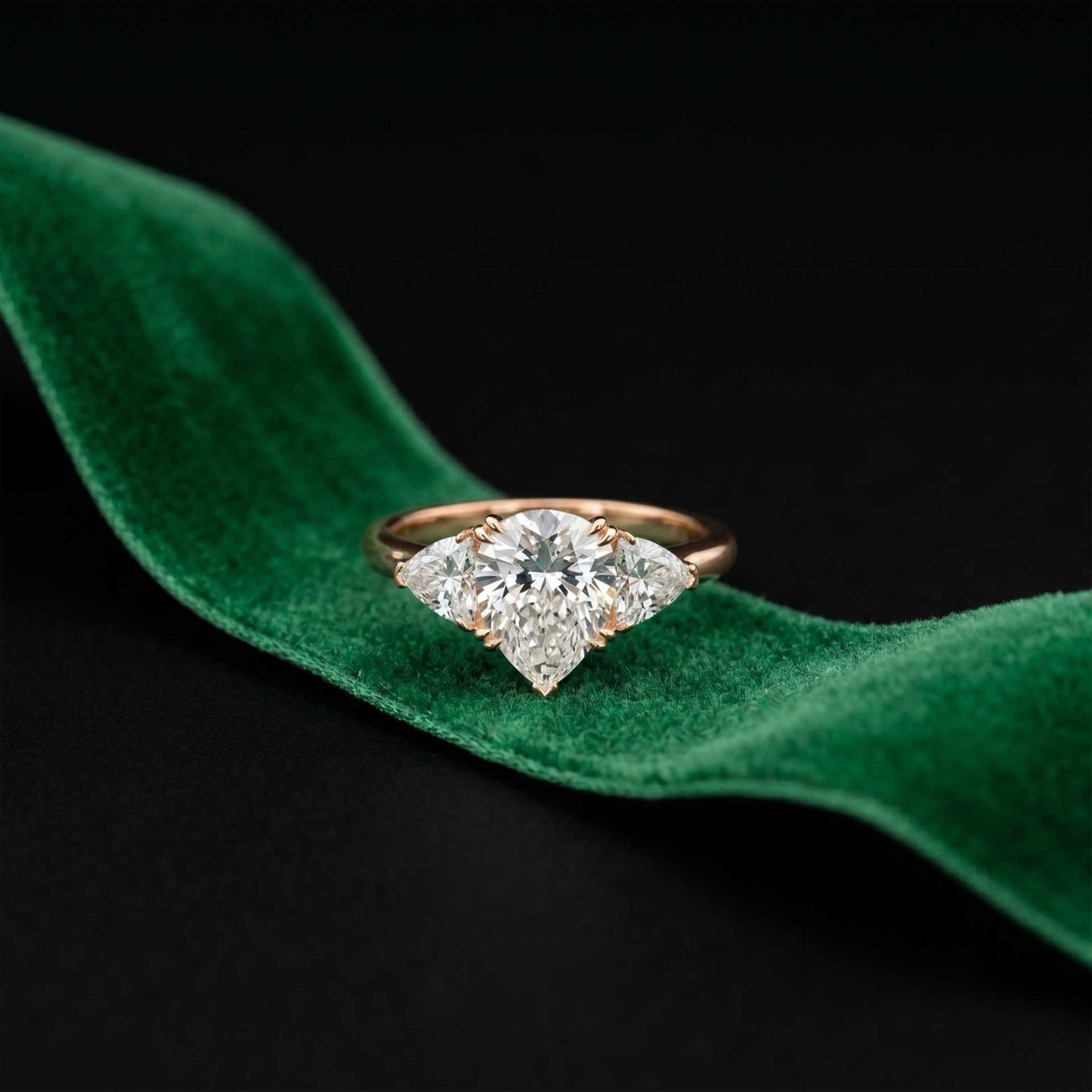 2.3 Ct Pear Cut Moissanite Solitaire Three Stone Ring