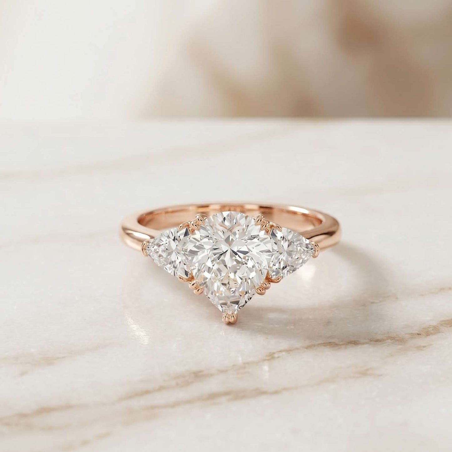 2.3 Ct Pear Cut Moissanite Solitaire Three Stone Ring