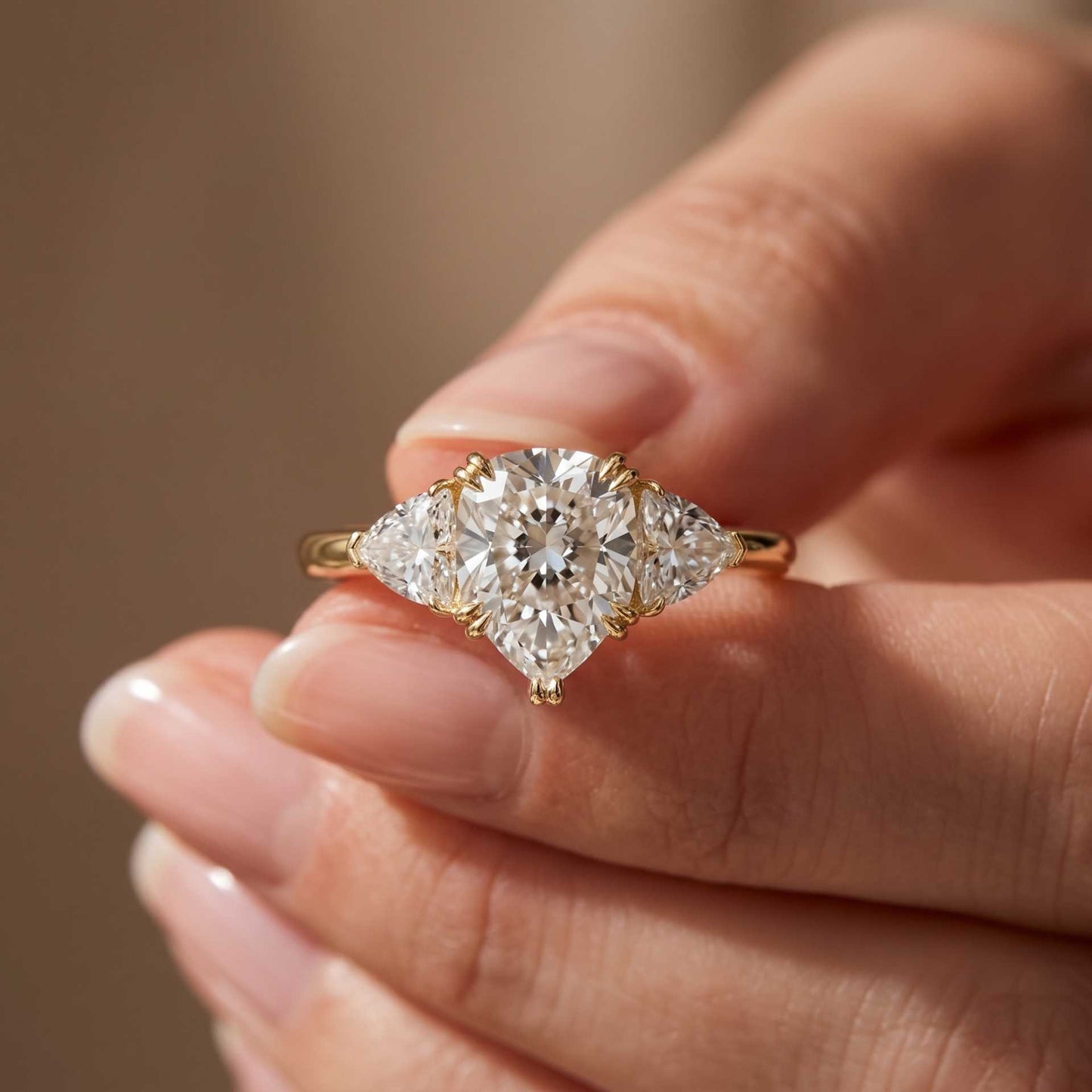 2.3 Ct Pear Cut Moissanite Solitaire Three Stone Ring