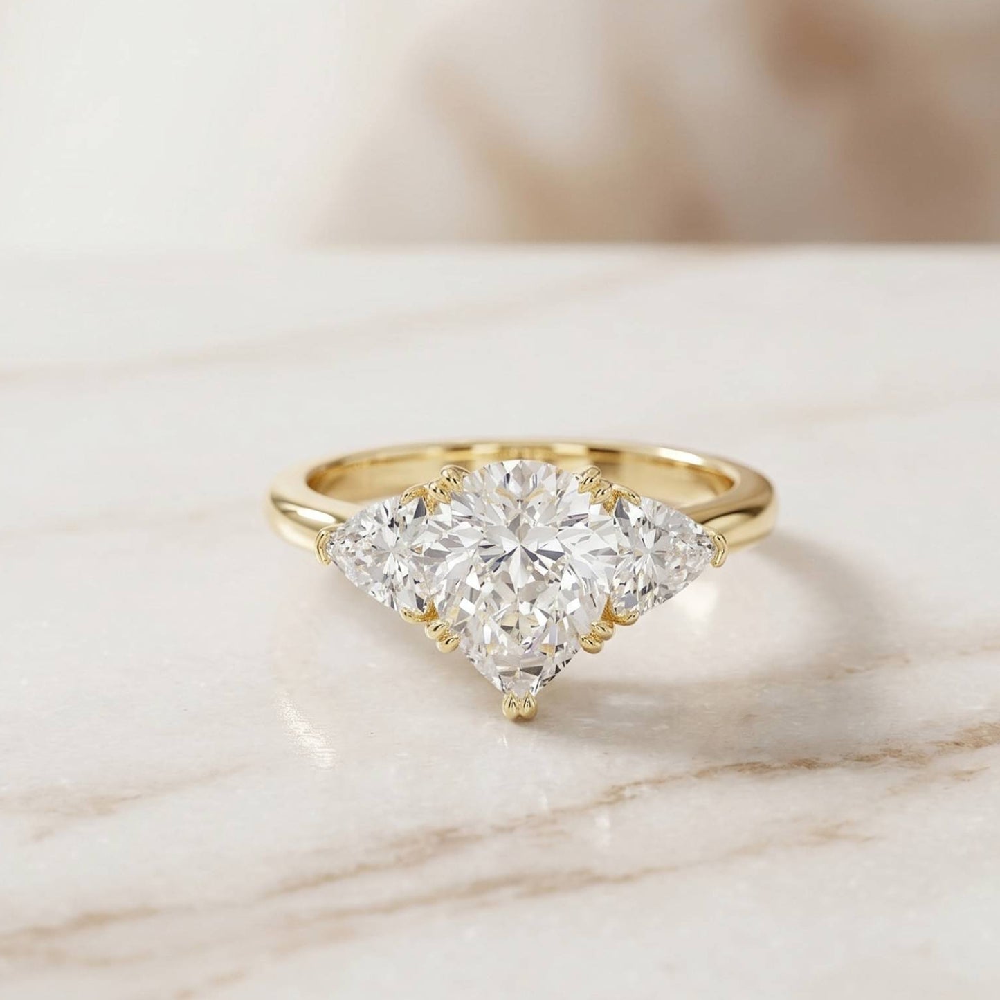 2.3 Ct Pear Cut Moissanite Solitaire Three Stone Ring