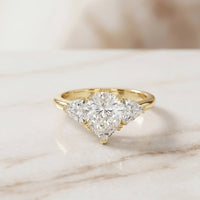 2.3 Ct Pear Cut Moissanite Solitaire Three Stone Ring
