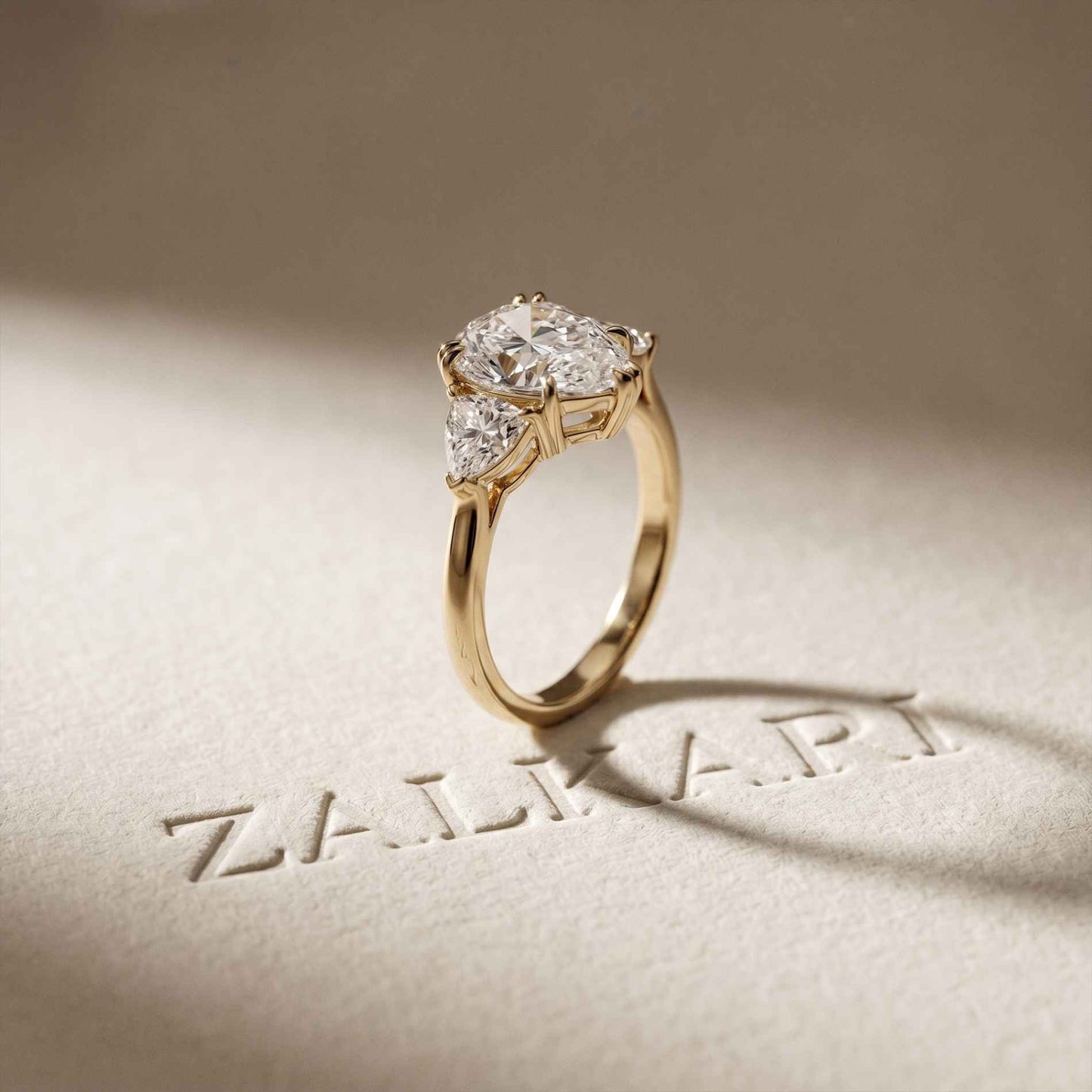 2.3 Ct Pear Cut Moissanite Solitaire Three Stone Ring