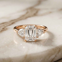 2.3 Ct Radiant & Trillion Moissanite Three Stone Elegance Ring