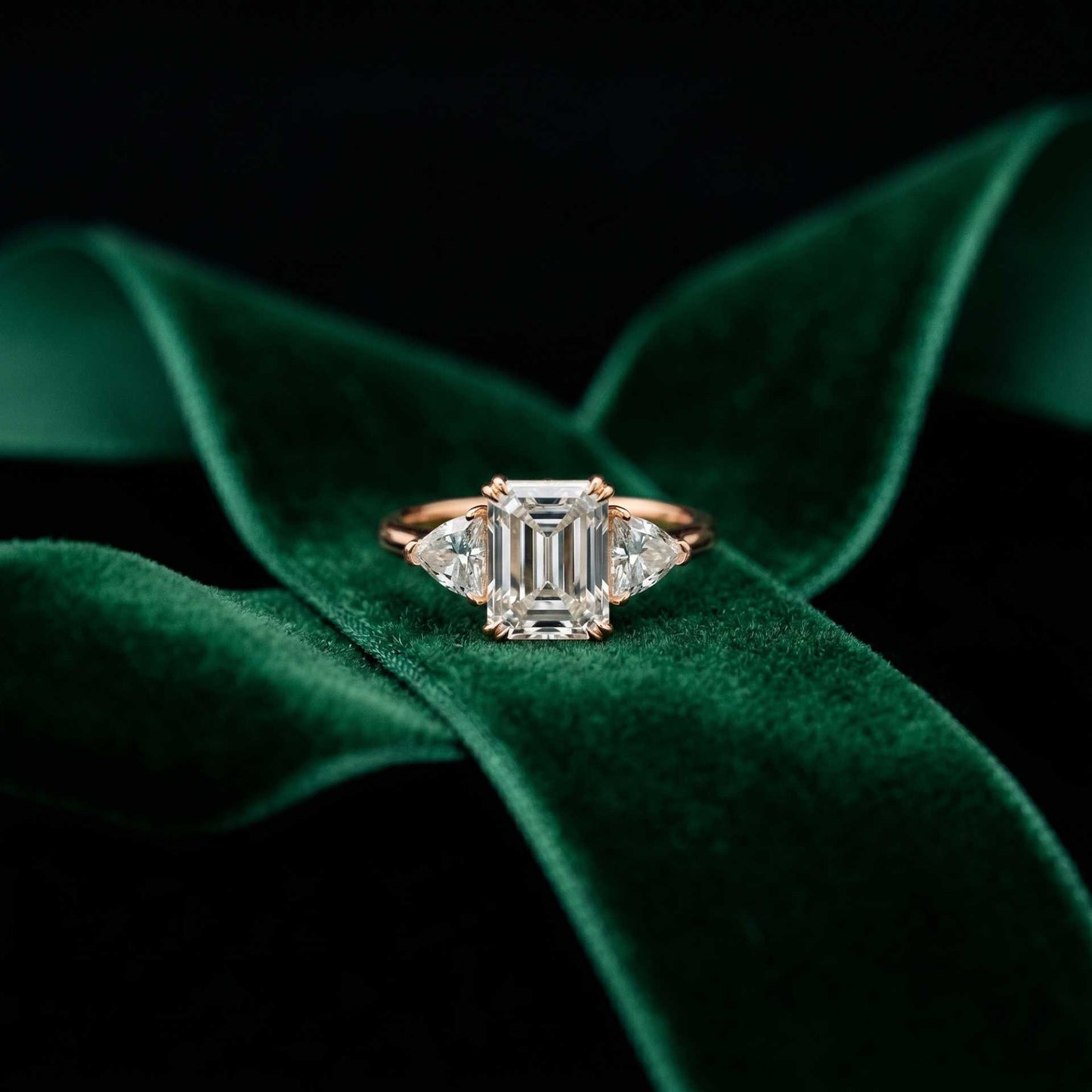 2.3 Ct Radiant & Trillion Moissanite Three Stone Elegance Ring