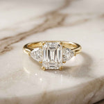 2.3 Ct Radiant & Trillion Moissanite Three Stone Elegance Ring