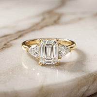 2.3 Ct Radiant & Trillion Moissanite Three Stone Elegance Ring