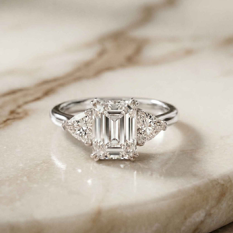 2.3 Ct Radiant & Trillion Moissanite Three Stone Elegance Ring
