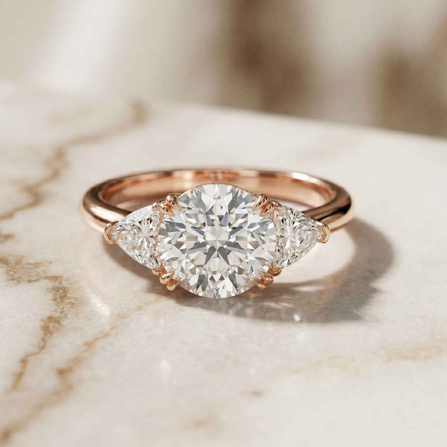 2.3 Ct Round & Trillion Moissanite Three Stone Elegance Ring