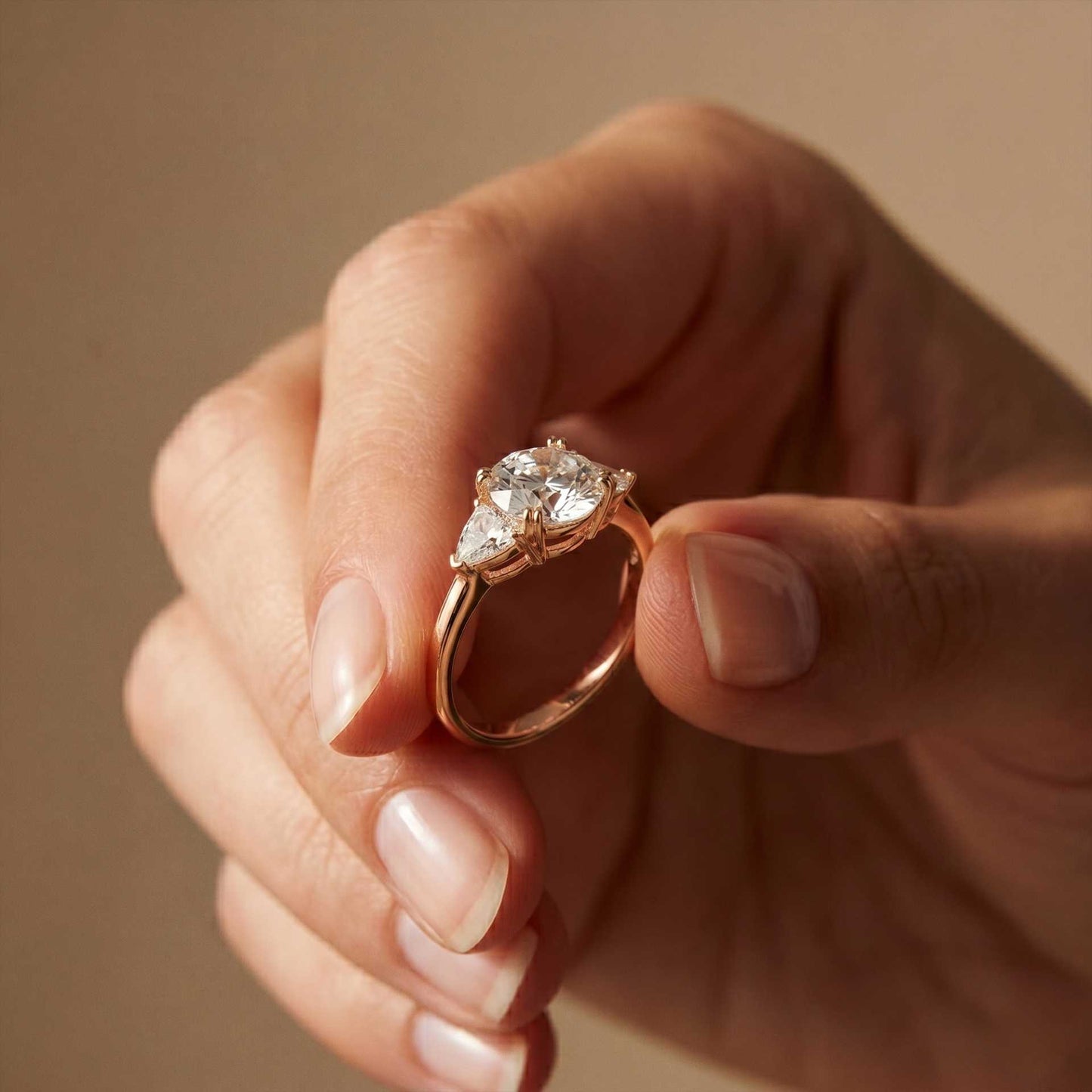 2.3 Ct Round & Trillion Moissanite Three Stone Elegance Ring