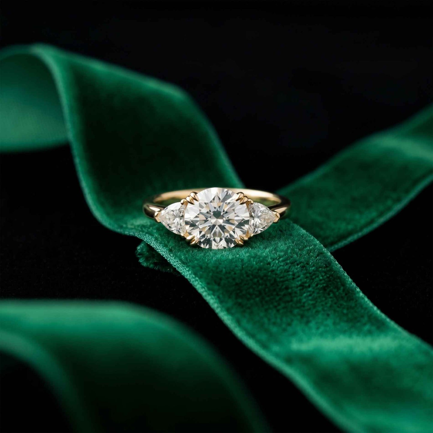 2.3 Ct Round & Trillion Moissanite Three Stone Elegance Ring