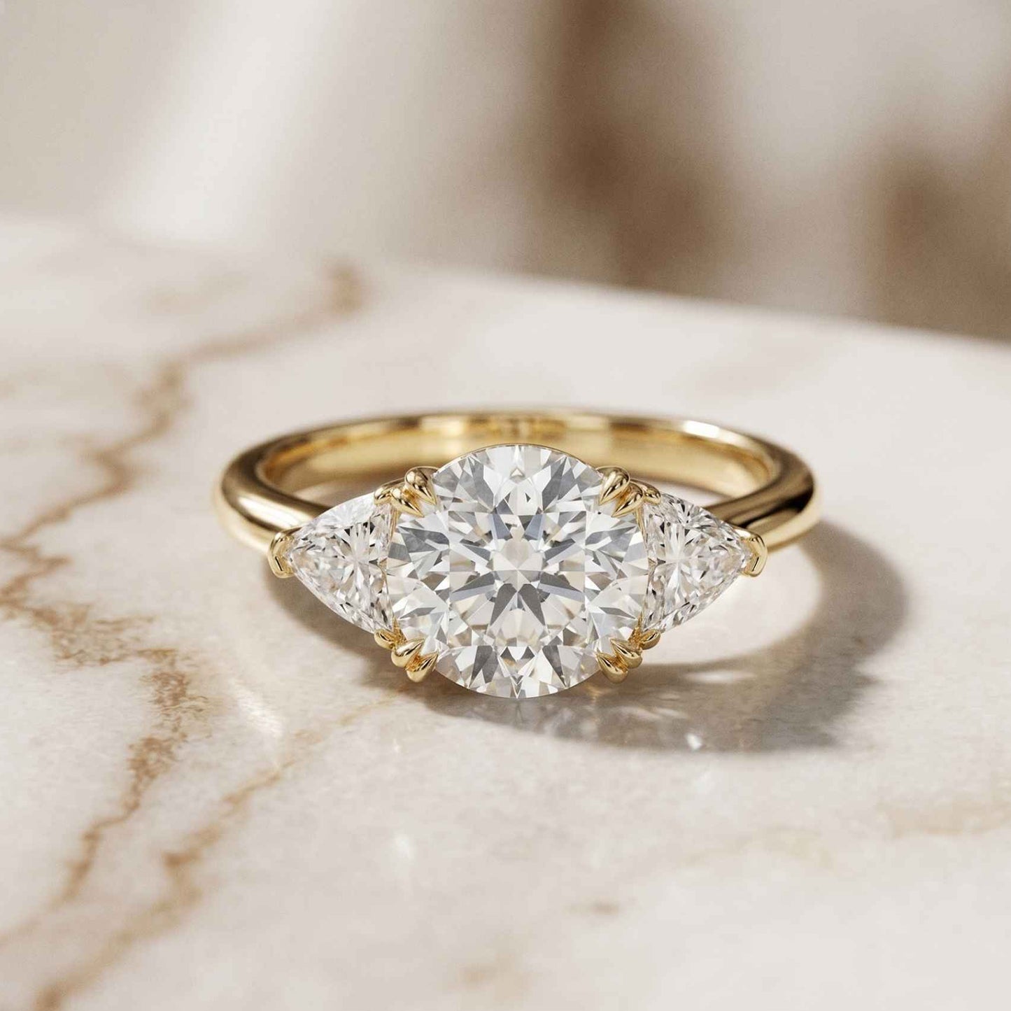 2.3 Ct Round & Trillion Moissanite Three Stone Elegance Ring