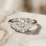 2.6 Ct Round & Trillion Moissanite Three Stone Elegance Ring Gold Vermeil (2.5 Micron)
