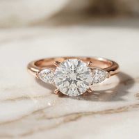 2.25 Ct Round & Pear Moissanite Accent Stone Ring
