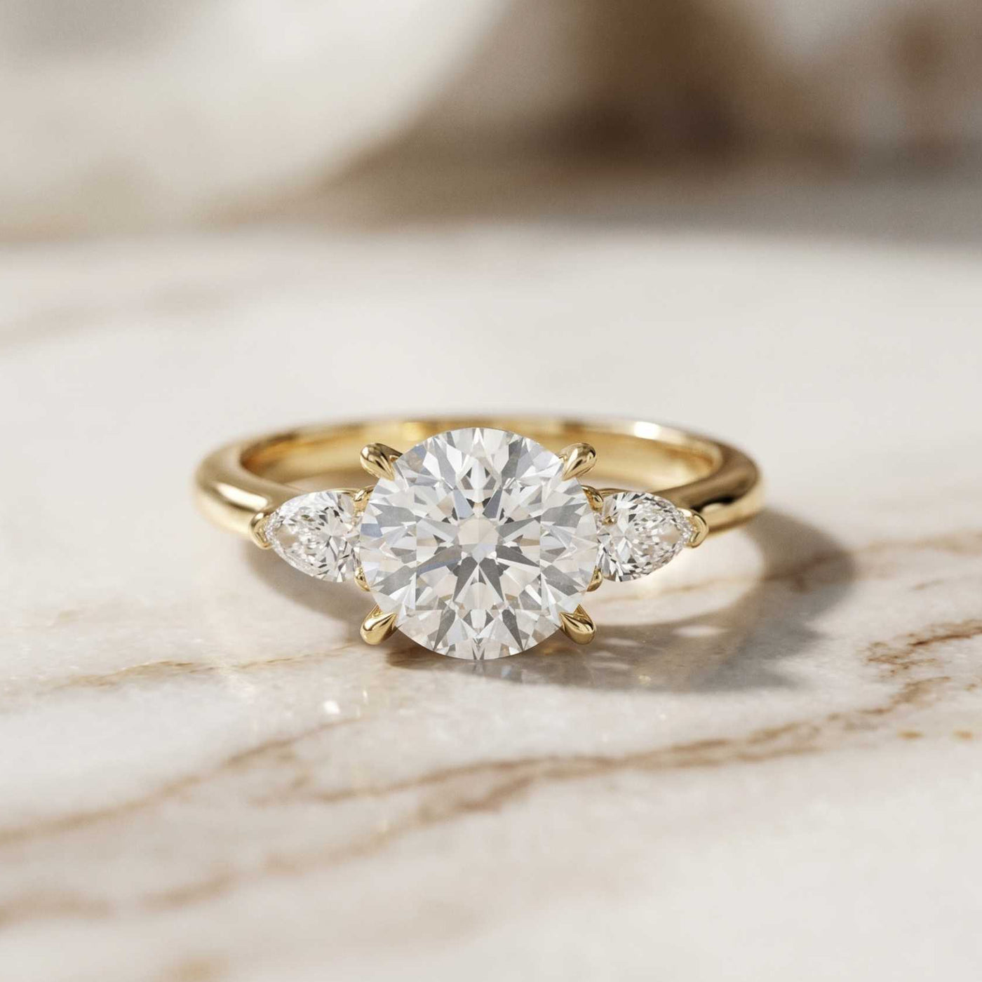 2.25 Ct Round & Pear Moissanite Accent Stone Ring