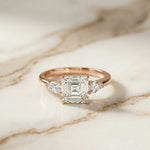 2.25 Ct Asscher & Pear Moissanite Trio Ring