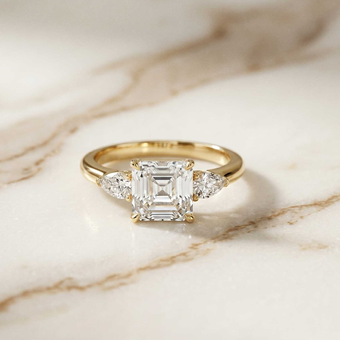 2.25 Ct Asscher & Pear Moissanite Trio Ring