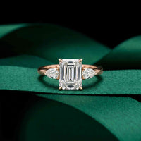 2.25 Ct Emerald & Pear Moissanite Trio Solitaire Ring