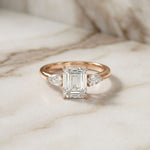2.25 Ct Emerald & Pear Moissanite Trio Solitaire Ring
