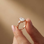 2.25 Ct Emerald & Pear Moissanite Trio Solitaire Ring