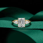 2.25 Ct Emerald & Pear Moissanite Trio Solitaire Ring