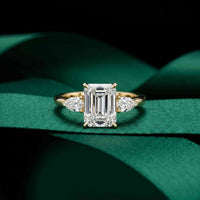 2.25 Ct Emerald & Pear Moissanite Trio Solitaire Ring