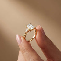 2.25 Ct Emerald & Pear Moissanite Trio Solitaire Ring