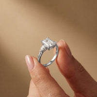 2.25 Ct Emerald & Pear Moissanite Trio Solitaire Ring