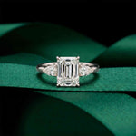 2.25 Ct Emerald & Pear Moissanite Trio Solitaire Ring