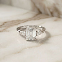 2.25 Ct Emerald & Pear Moissanite Trio Solitaire Ring