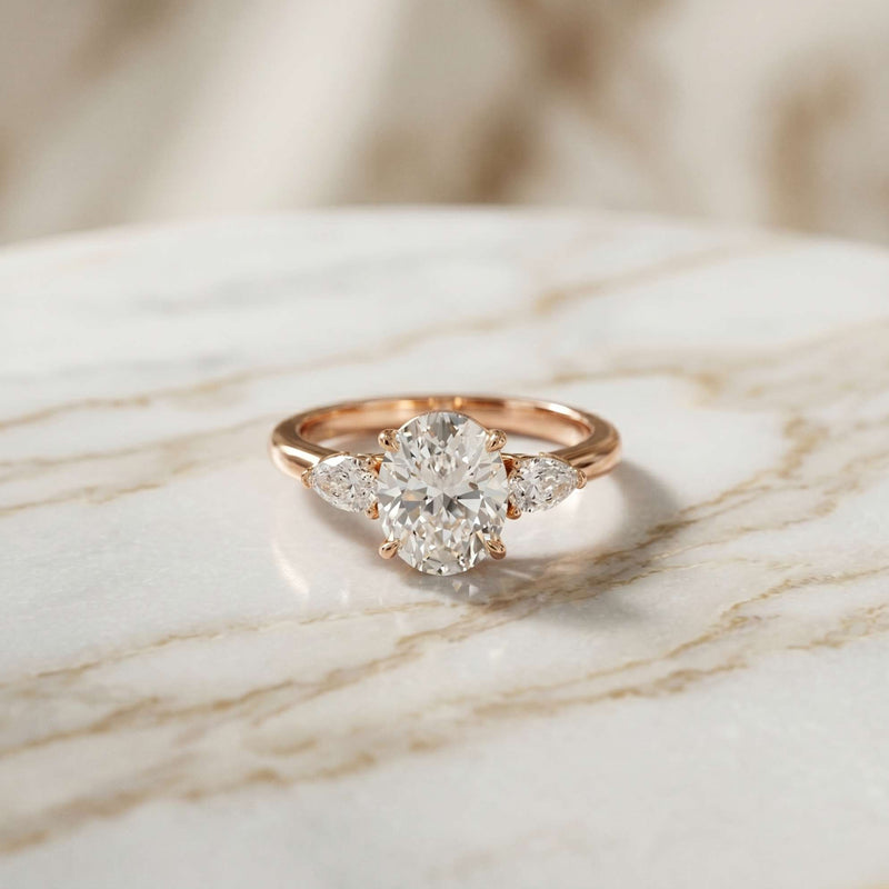 2.25 Ct Oval & Pear Moissanite Accent Stone Ring