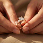 2.25 Ct Radiant & Pear Moissanite Three Stone Elegance Ring