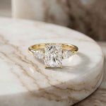 2.25 Ct Radiant & Pear Moissanite Three Stone Elegance Ring