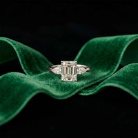 2.25 Ct Radiant & Pear Moissanite Three Stone Elegance Ring