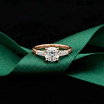 1.90 Ct Cushion & Baguette Moissanite Balanced Elegance Engagement Ring Rose Gold