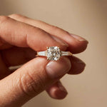 1.90 Ct Cushion & Baguette Moissanite Balanced Elegance Engagement Ring Rose Gold