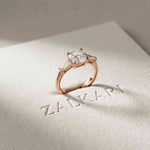 1.90 Ct Cushion & Baguette Moissanite Balanced Elegance Engagement Ring Rose Gold