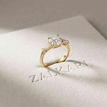 1.90 Ct Cushion & Baguette Moissanite Balanced Elegance Engagement Ring Gold