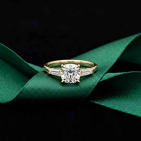 1.90 Ct Cushion & Baguette Moissanite Balanced Elegance Engagement Ring Gold