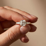 1.90 Ct Cushion & Baguette Moissanite Balanced Elegance Engagement Ring Gold
